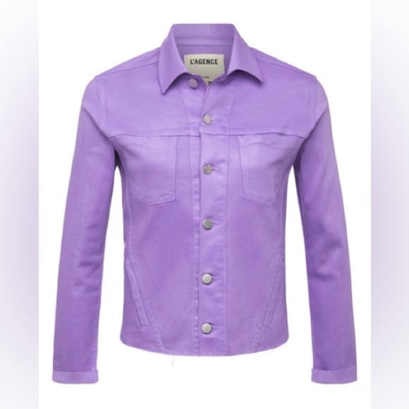 New L’Agence Janelle Jacket Slim Crop Orchid Coated Purple Sz S - Picture 4 of 14